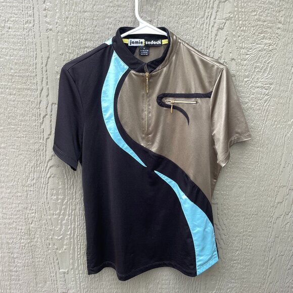Jamie Sadock Women's Medium Golf Polo Shirt 1/4 Zip Stretch Black Bronze Blue - Picture 1 of 5